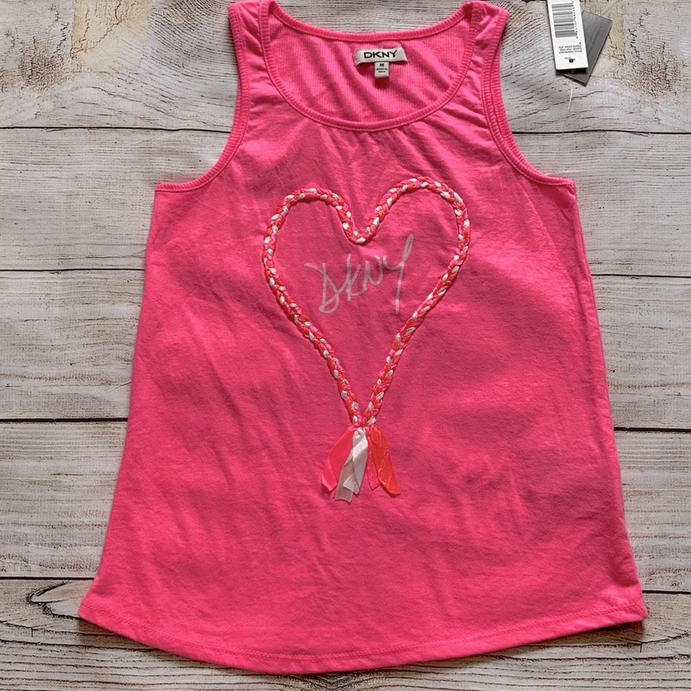 DKNY Braided Heart Tank Top Girls NWT Medium Hot Pink